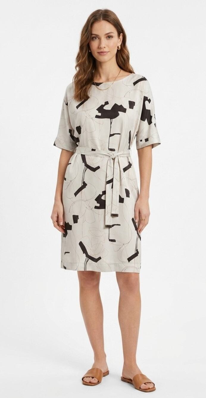 NWT Peserico Abstract Print Tie Waist Mini Dress IT 44 8 Luxe Italian Designer